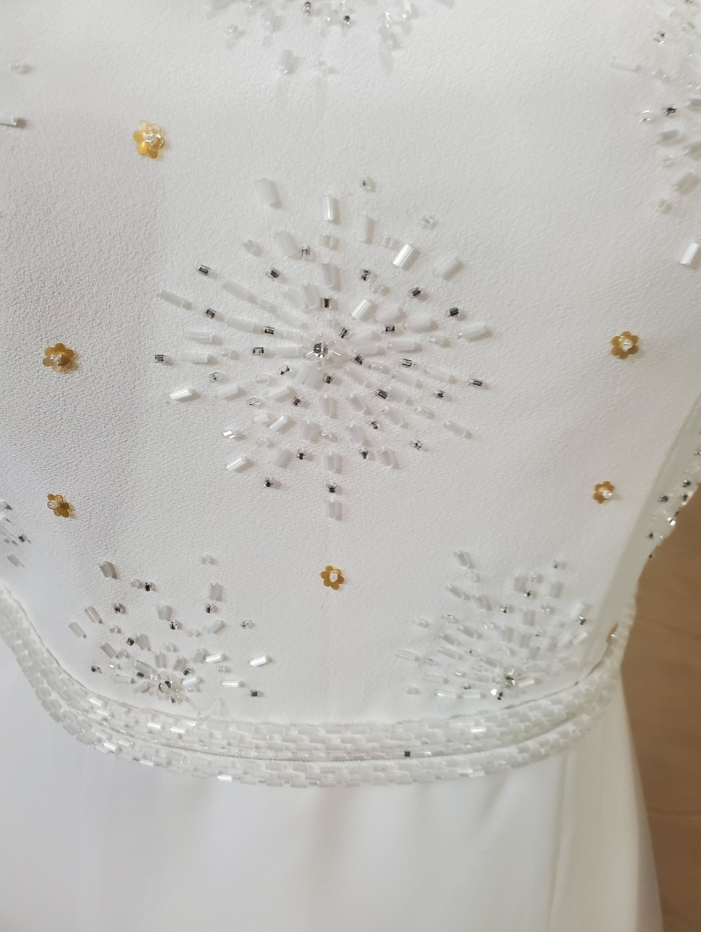 White Beaded Long-Sleeve Bridal Gown with Draped Sleeves - Picture 5 of 8